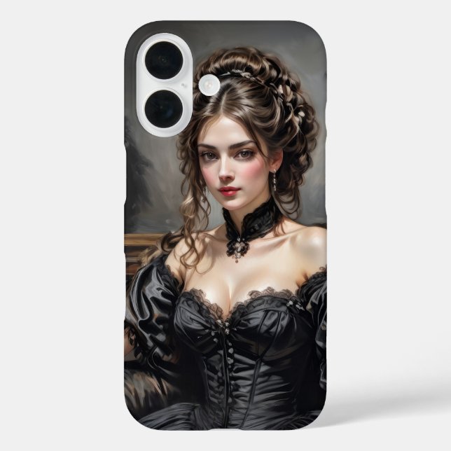 Funda iPhone 16 Hermosa portada victoriana vestida de chica (Reverso )