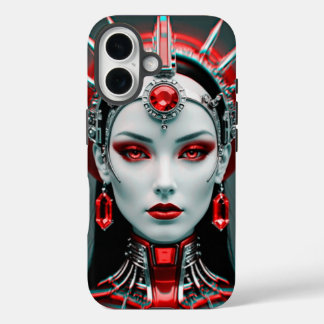 Funda iPhone 16 Hermosa robot femenino del futuro