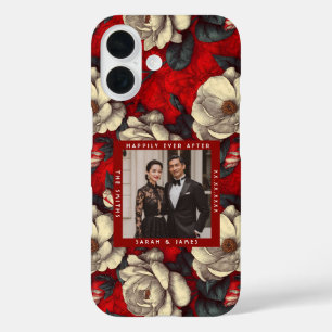 Funda iPhone 16 Hermosas Gardenias Rojas Pétalo Boda Boho