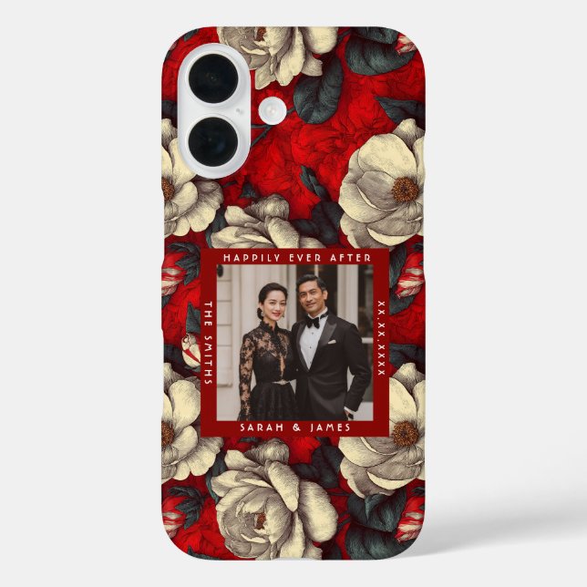 Funda iPhone 16 Hermosas Gardenias Rojas Pétalo Boda Boho (Reverso )