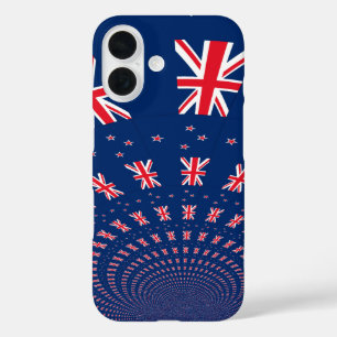Funda iPhone 16 Hermoso diseño de arte con bandera de Nueva Zeland