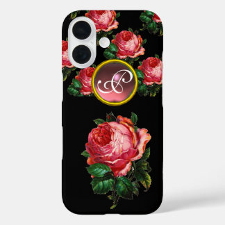 FUNDA iPhone 16 HERMOSO MONOGRAMA DE ROSA ROSA ROSA ROSA