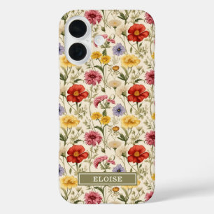 Funda iPhone 16 Hermoso nombre de flor silvestre botánica en acuar