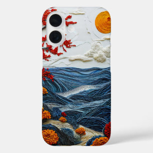 Funda iPhone 16 Hermoso paisaje marino de arte en papel