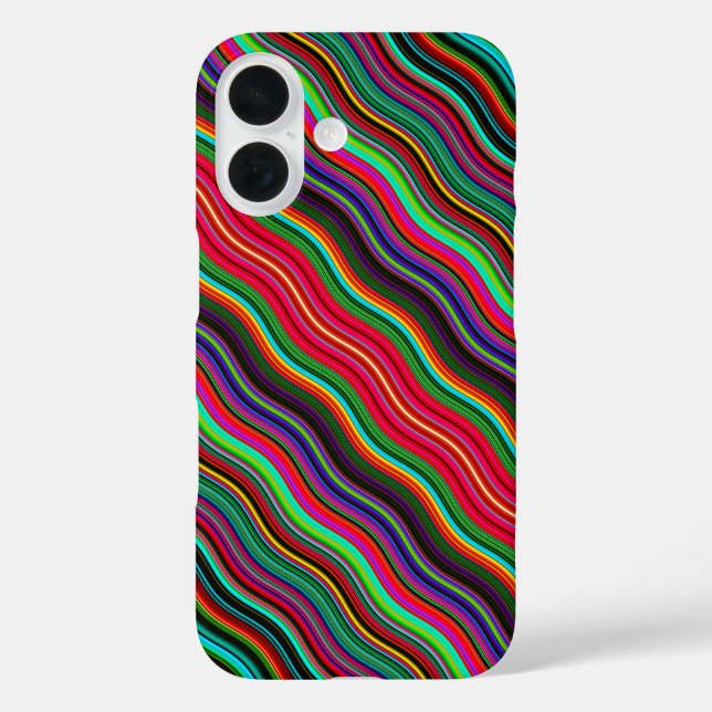 Funda iPhone 16 Hermoso patrón de rayas onduladas coloridas (Reverso )