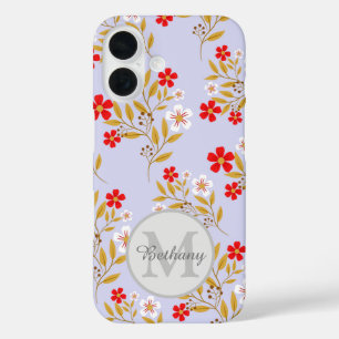 Funda iPhone 16 Hermoso patrón floral rojo y blanco personalizado
