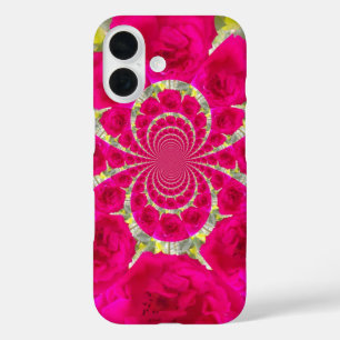 Funda iPhone 16 Hermoso Patrón Kaleidoscope de rosas rojas rojas i