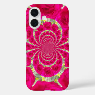 Funda iPhone 16 Hermoso Patrón Kaleidoscope de rosas rojas rojas i