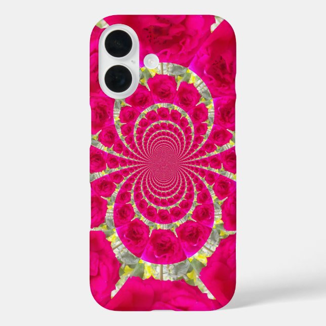 Funda iPhone 16 Hermoso Patrón Kaleidoscope de rosas rojas rojas i (Reverso )