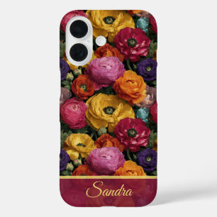 Funda iPhone 16 Hermoso Ranunculus de Recuerdo de Aniversario Nomb