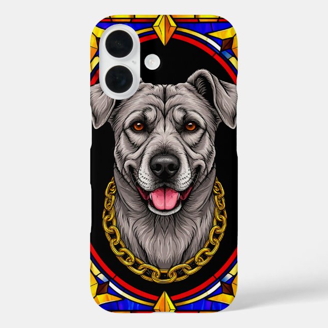 Funda iPhone 16 Hermoso retrato de perro en arte de vidrio manchad (Reverso )