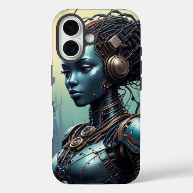 Funda iPhone 16 Hermoso robot desde lejos hacia el futuro (Reverso )