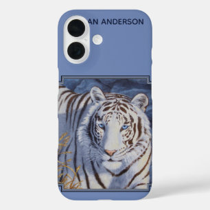 Funda iPhone 16 Hermoso tigre blanco con ojos azul cristal