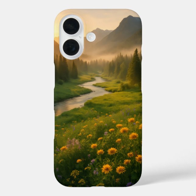 Funda iPhone 16 Hermoso valle al amanecer (Reverso )