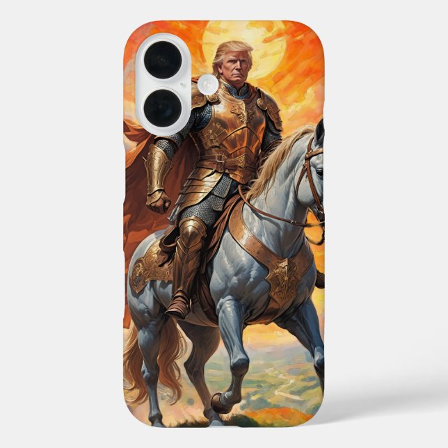 Funda iPhone 16 Heroico guerrero Trump en armería dorada (Reverso )
