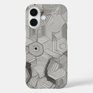 Funda iPhone 16 Hexagons concéntricos Línea de arte
