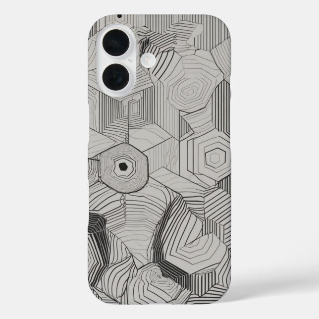 Funda iPhone 16 Hexagons concéntricos Línea de arte (Reverso )
