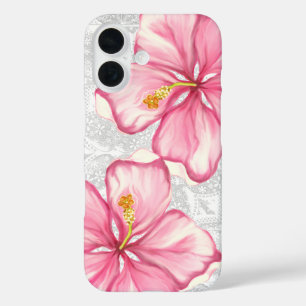 Funda iPhone 16 Hibiscus & lace PINK