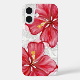 Funda iPhone 16 Hibiscus & lace RED
