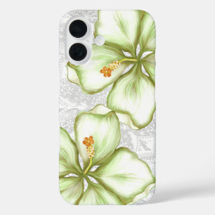 Funda iPhone 16 Hibiscus & lace WHITE