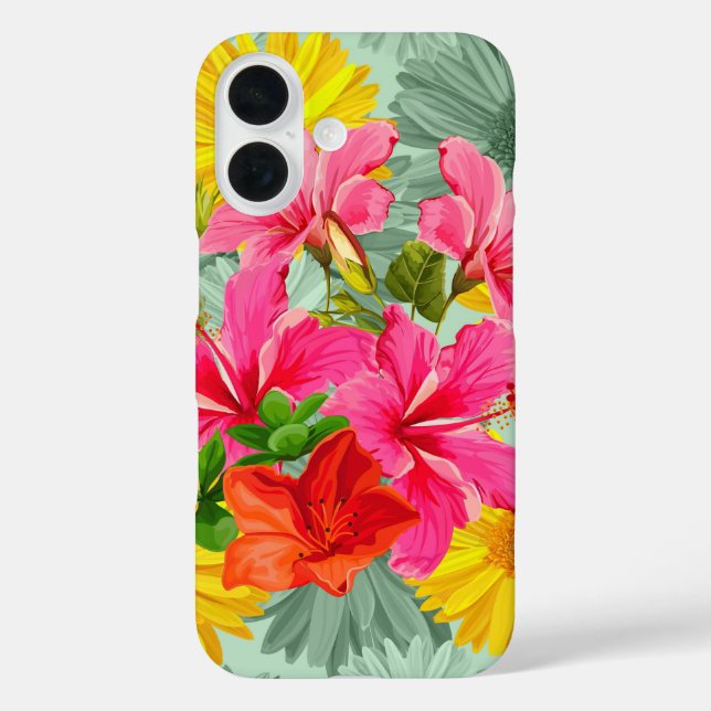 Funda iPhone 16 Hibiscus Tropical Seamless (Reverso )