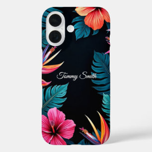 Funda iPhone 16 Hibiscus tropical y pájaro del diseño floral del p
