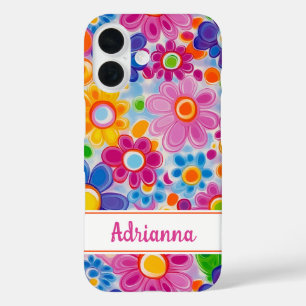 Funda iPhone 16 Hippie Retro Groovy Floral Personalizado