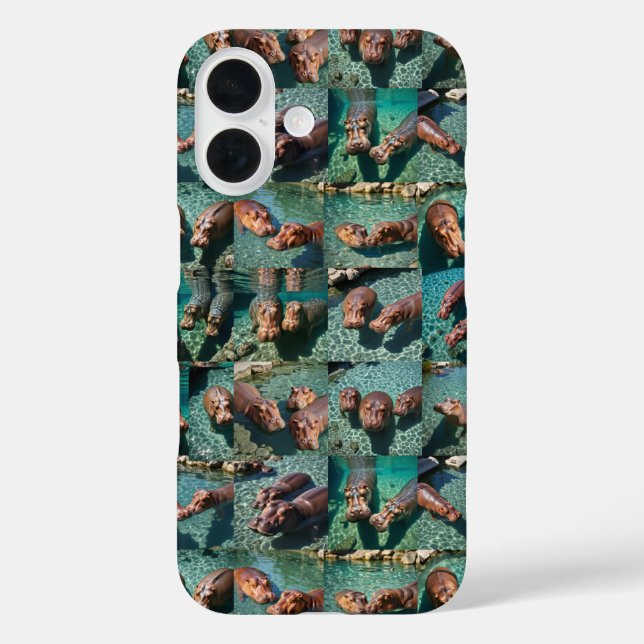 Funda iPhone 16 Hippos en juego: Un paraíso de estanques (Reverso )