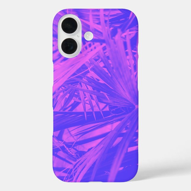 Funda iPhone 16 Hoja Botánica Tropical Ombre Púrpura Rosa (Reverso )