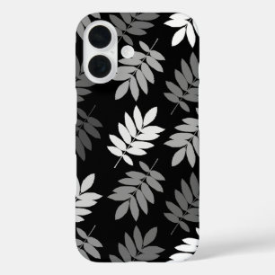 Funda iPhone 16 Hoja De Anciano Patrón Grande Negro Blanco Gris