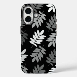 Funda iPhone 16 Hoja de Anciano Patrón Grande Negro Blanco Gris