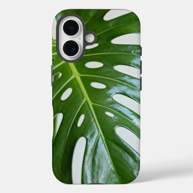 Funda iPhone 16 Hoja de Monstera verde exuberante (Reverso )