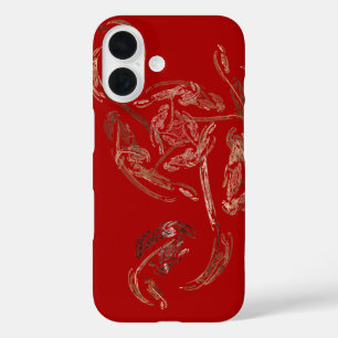Funda iPhone 16 hoja de oro rosa abstracto rojo
