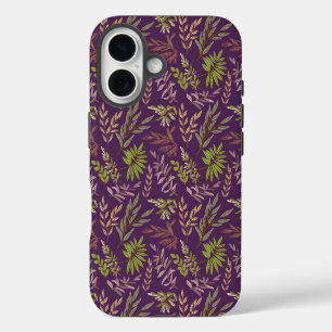 Funda iPhone 16 Hojas Botánicas: Un Dorso Púrpura Impresionante