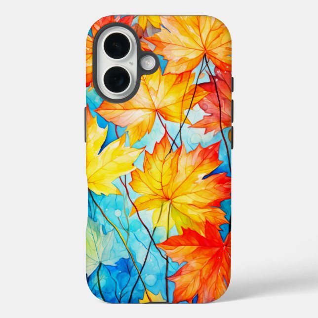 Funda iPhone 16 Hojas de arce de otoño vibrantes caídas (Reverso )
