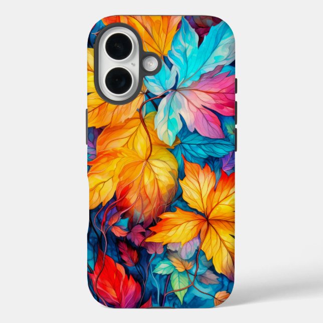 Funda iPhone 16 Hojas de otoño caídas coloridas (Reverso )