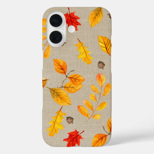 Funda iPhone 16 hojas de otoño y bellotas