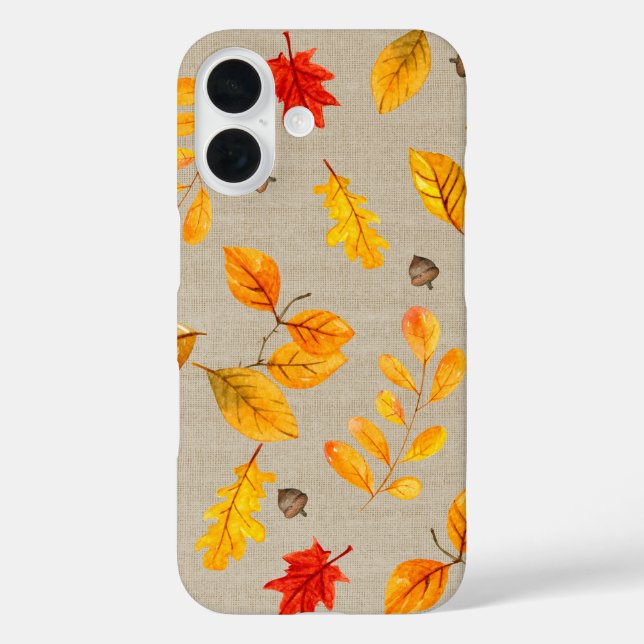Funda iPhone 16 hojas de otoño y bellotas (Reverso )