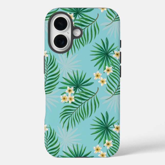 Funda iPhone 16 Hojas tropicales y flores (Reverso )