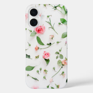 Funda iPhone 16 hojas y pétalos rosas y verdes