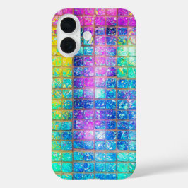 Funda iPhone 16 Holographic Mosaic Tile Rainbow Phone Case