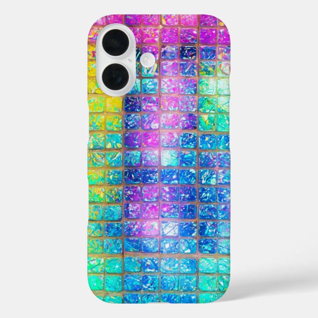 Funda iPhone 16 Holographic Mosaic Tile Rainbow Phone Case (Reverso )