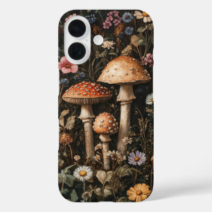 Funda iPhone 16 Hongos caprichosos y flores silvestres botánico
