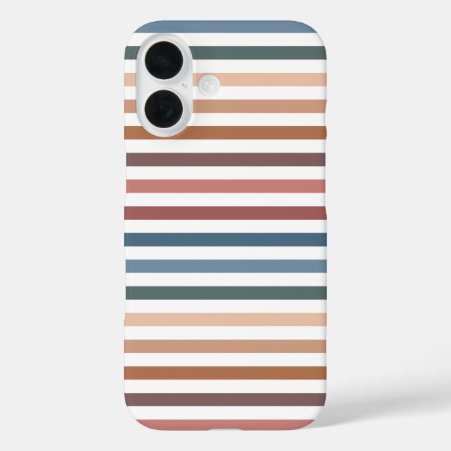 Funda iPhone 16 Horizontal Terracotta and Teal Stripes (Reverso )