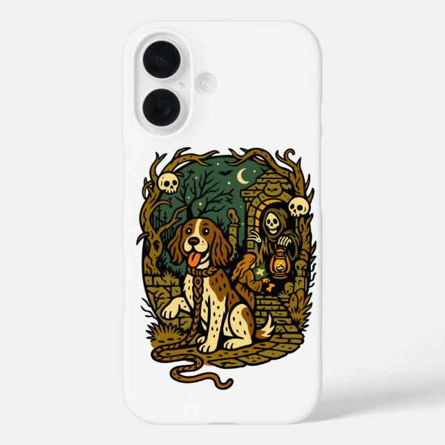 Funda iPhone 16 Horror Spooky Skeleton Dog Aesthetic (Reverso )
