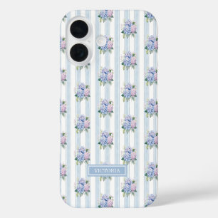 Funda iPhone 16 Hortensias Azules y Rosas Monogramadas