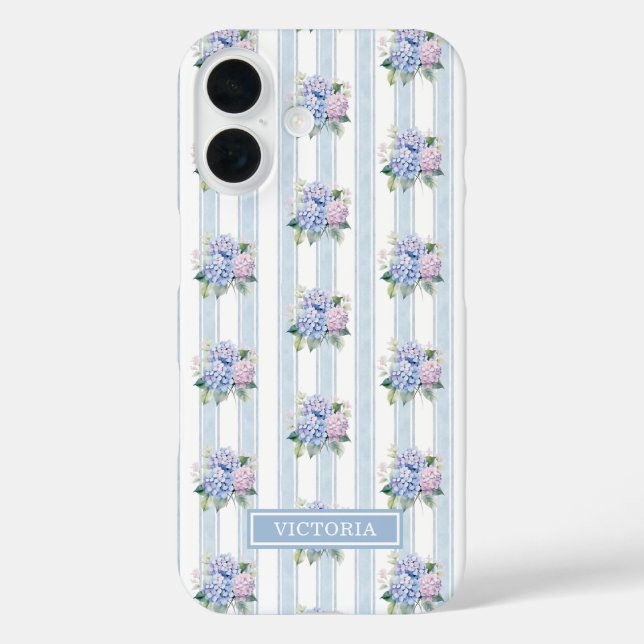 Funda iPhone 16 Hortensias Azules y Rosas Monogramadas (Reverso )