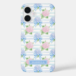 Funda iPhone 16 Hortensias Azules y Rosas Rayadas