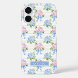 Funda iPhone 16 Hortensias Azules y Rosas Rayadas