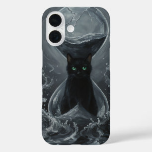 Funda iPhone 16 Hourglass eterno: El gato negro del tiempo